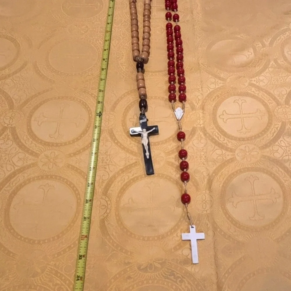 Vintage Wall‎ Rosary Lot Wood Acrylic 33 in Hand Tied